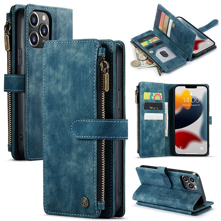 Multipurpose Leather Phone Case With Card Slots Zipper Wallet Back