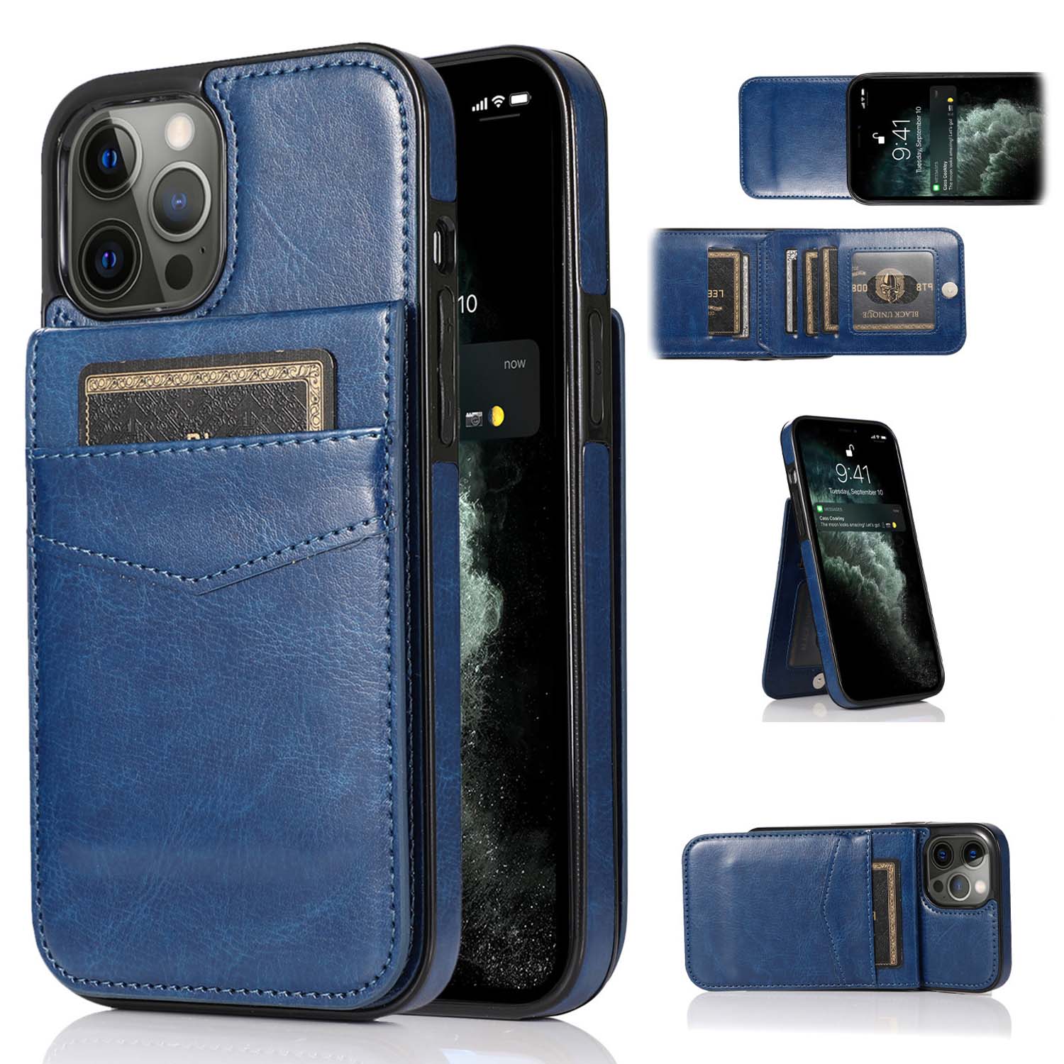 Luxury PU Leather Flip Wallet Case for iPhone 16 15 14 13 12 11 Pro Max Plus with Card Holder, Kickstand, Shockproof & Anti-Scratch Protection