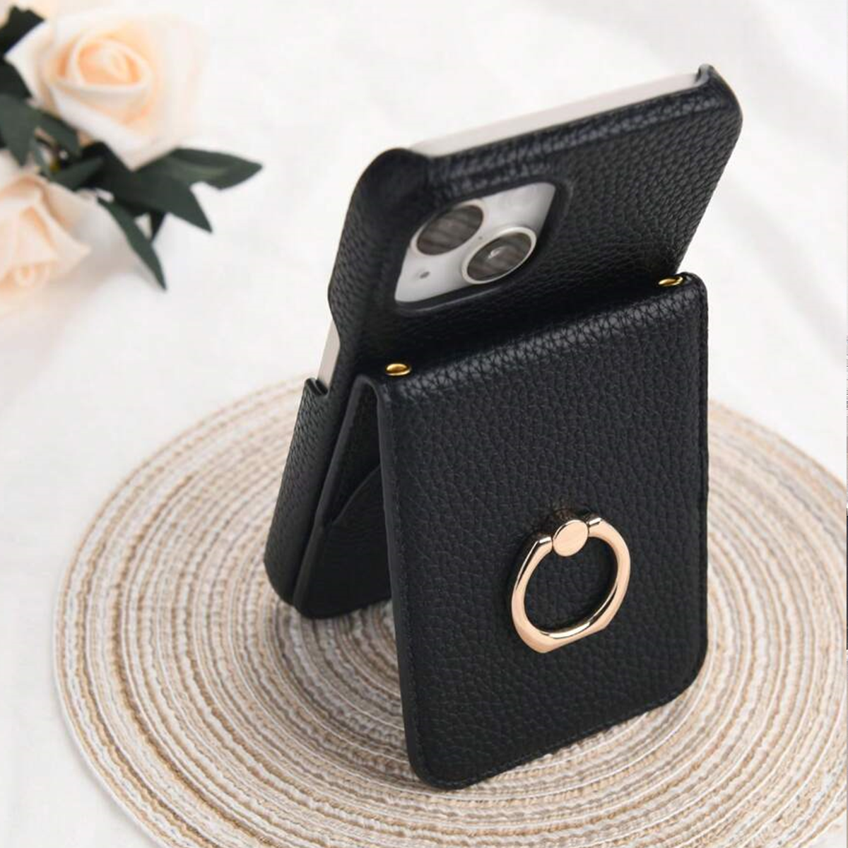 Luxury Makeup Mirror Flip Wallet Case for iPhone 16 15 14 13 12 11 Pro Max Plus with Card Holder, Ring Stand, Crossbody Lanyard & PU Leather Cover