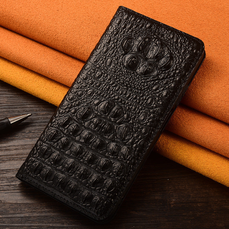 Luxury Crocodile Claw Back Pattern Genuine Leather Flip Case for iPhone 11-16 Series | Top-Grain Leather | High-End Business Wallet Card Slot Stand