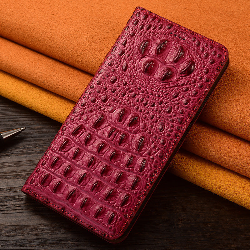 Luxury Crocodile Claw Back Pattern Genuine Leather Flip Case for iPhone 11-16 Series | Top-Grain Leather | High-End Business Wallet Card Slot Stand