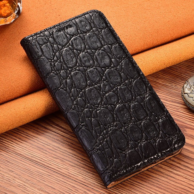 Luxury Genuine Leather Flip Case for iPhone 11-15 Series |Stone Texture Top-Grain Leather | High-End Business Wallet Card Slot Holder