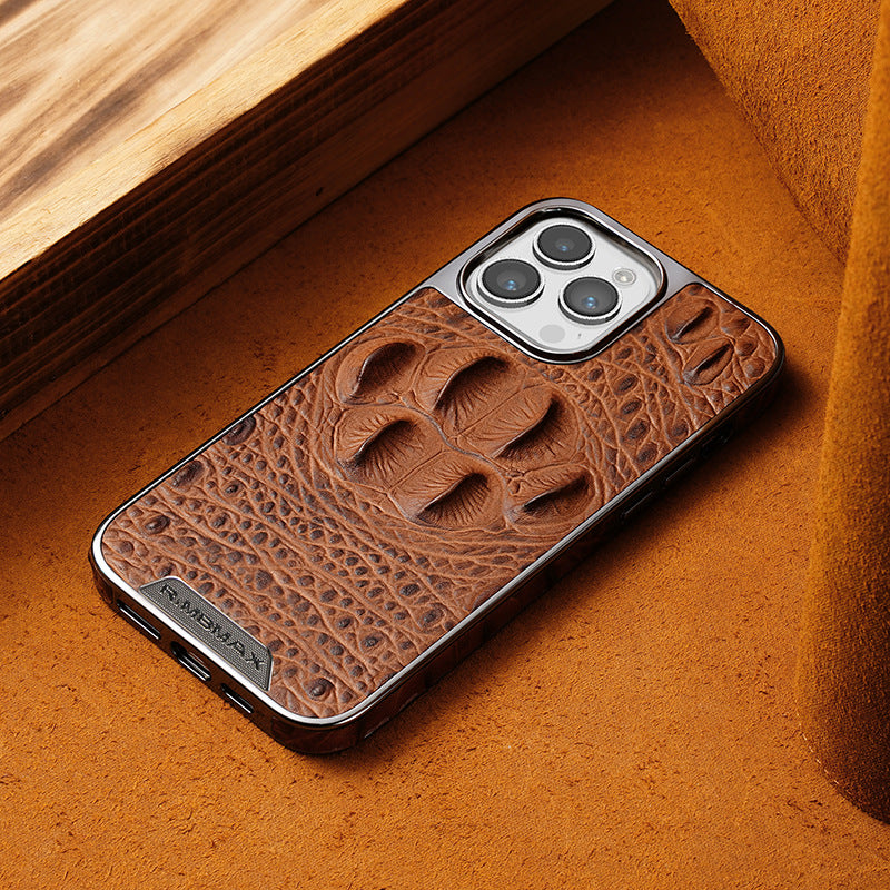 Luxury Crocodile Claw Pattern Leather Case for iPhone 12/13/14/15/16 - Top-Grain Genuine Leather, Business Slim Design