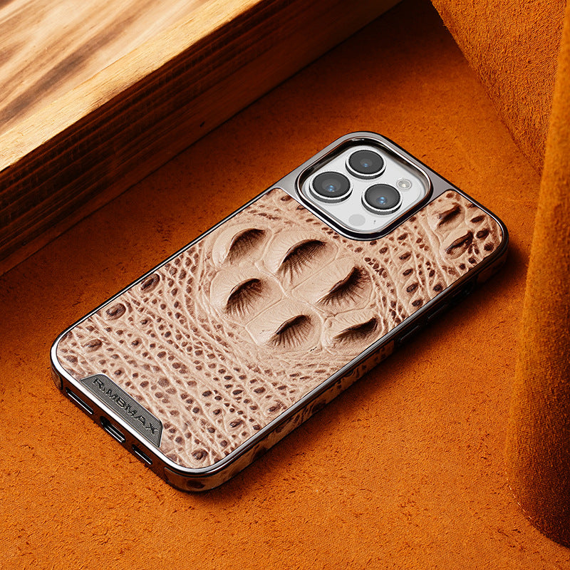 Luxury Crocodile Claw Pattern Leather Case for iPhone 12/13/14/15/16 - Top-Grain Genuine Leather, Business Slim Design