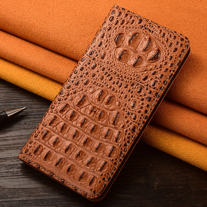 Luxury Crocodile Claw Back Pattern Genuine Leather Flip Case for iPhone 11-16 Series | Top-Grain Leather | High-End Business Wallet Card Slot Stand