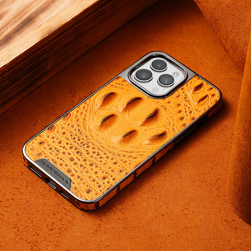 Luxury Crocodile Claw Pattern Leather Case for iPhone 12/13/14/15/16 - Top-Grain Genuine Leather, Business Slim Design