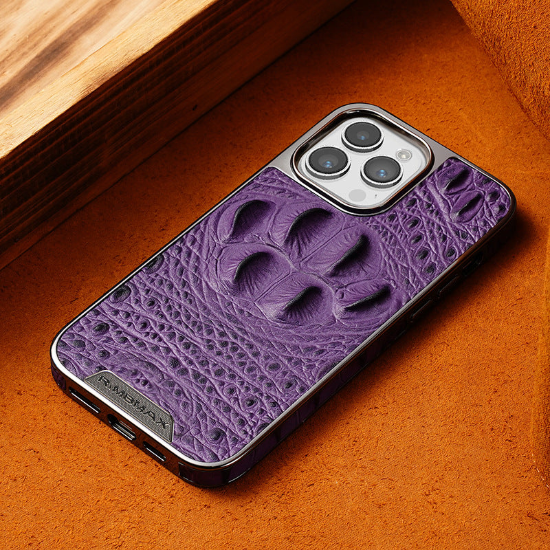 Luxury Crocodile Claw Pattern Leather Case for iPhone 12/13/14/15/16 - Top-Grain Genuine Leather, Business Slim Design