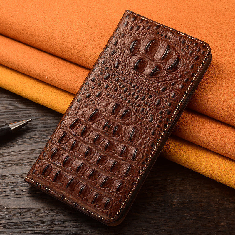 Luxury Crocodile Claw Back Pattern Genuine Leather Flip Case for iPhone 11-16 Series | Top-Grain Leather | High-End Business Wallet Card Slot Stand