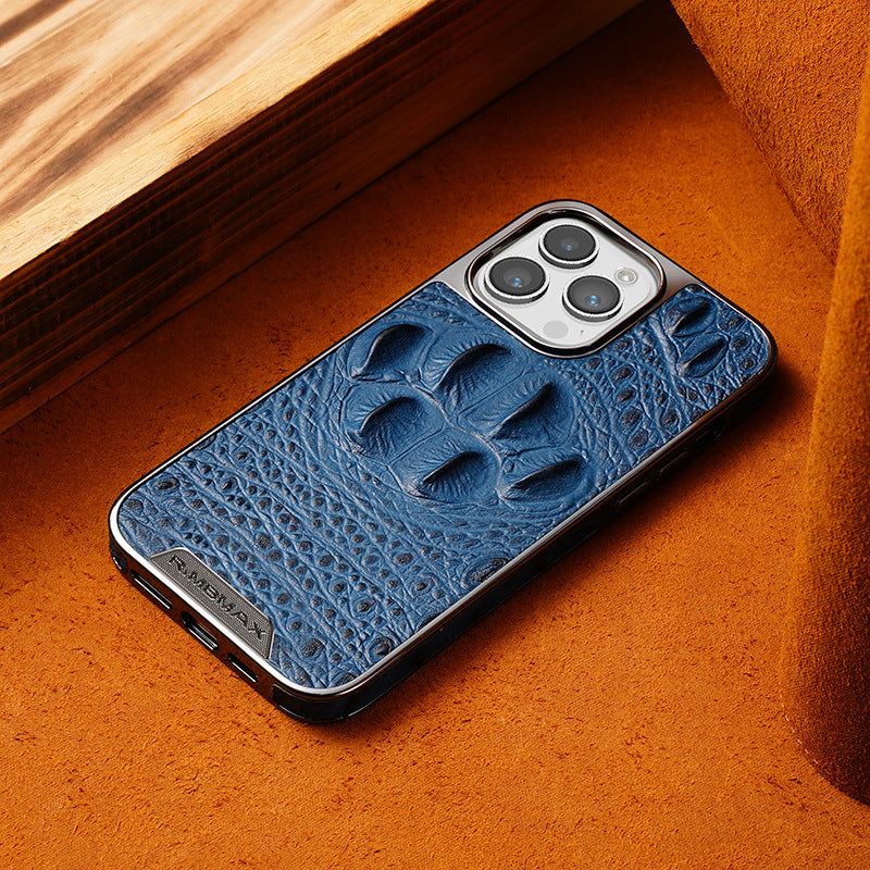 Luxury Crocodile Claw Pattern Leather Case for iPhone 12/13/14/15/16 - Top-Grain Genuine Leather, Business Slim Design