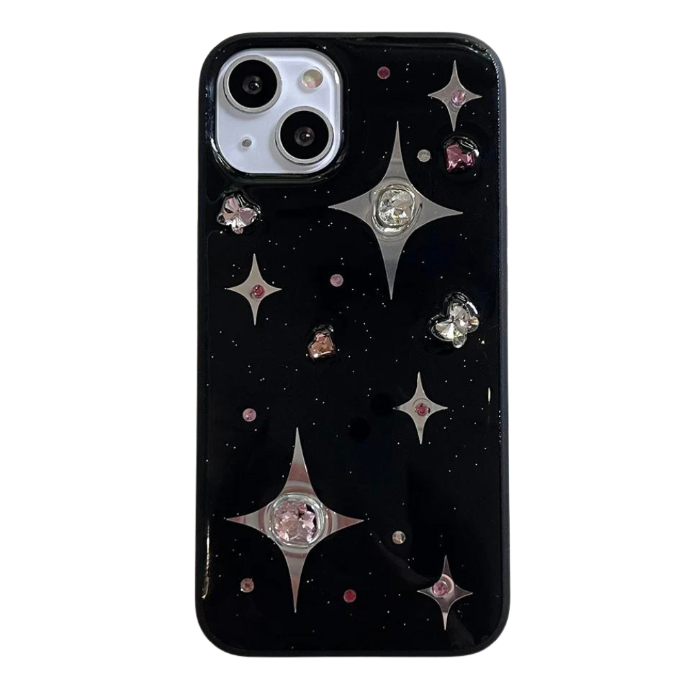 3D Rhinestone Star Phone Case For iPhone | Luxury Black Soft Back Cover