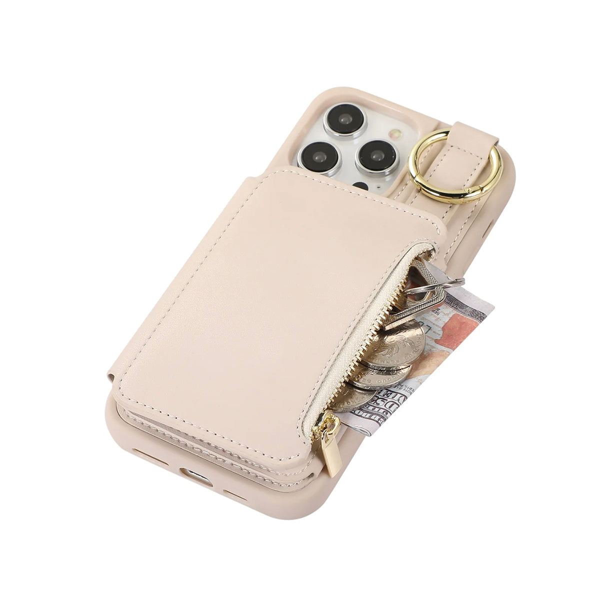 New Fit for iPhone Zipper Multi Card Case Ring Holder Protective Leather Cover