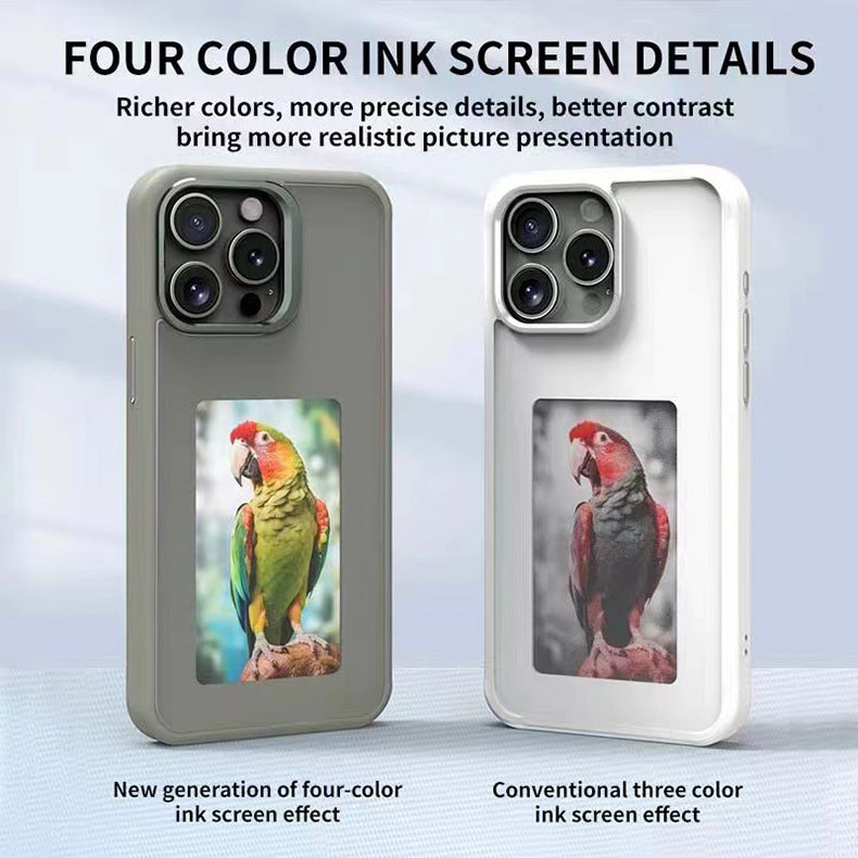 4 Colors High end E-Ink screen Full Wrap Phone case For iPhone 16 15 14 13, Couple Family Photo DIY Pattern Screen projection shell