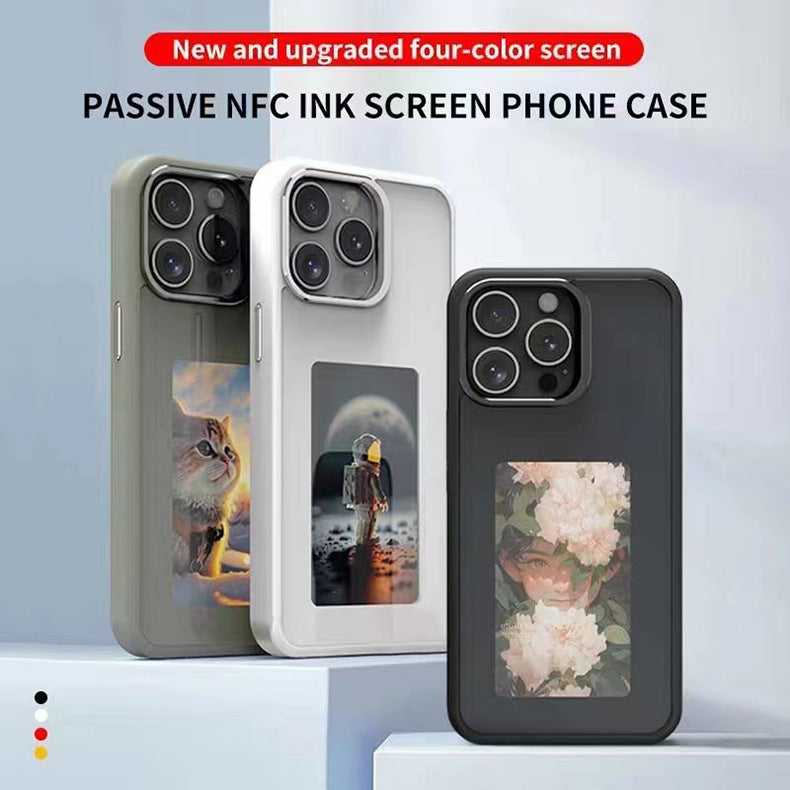 4 Colors High end E-Ink screen Full Wrap Phone case For iPhone 16 15 14 13, Couple Family Photo DIY Pattern Screen projection shell