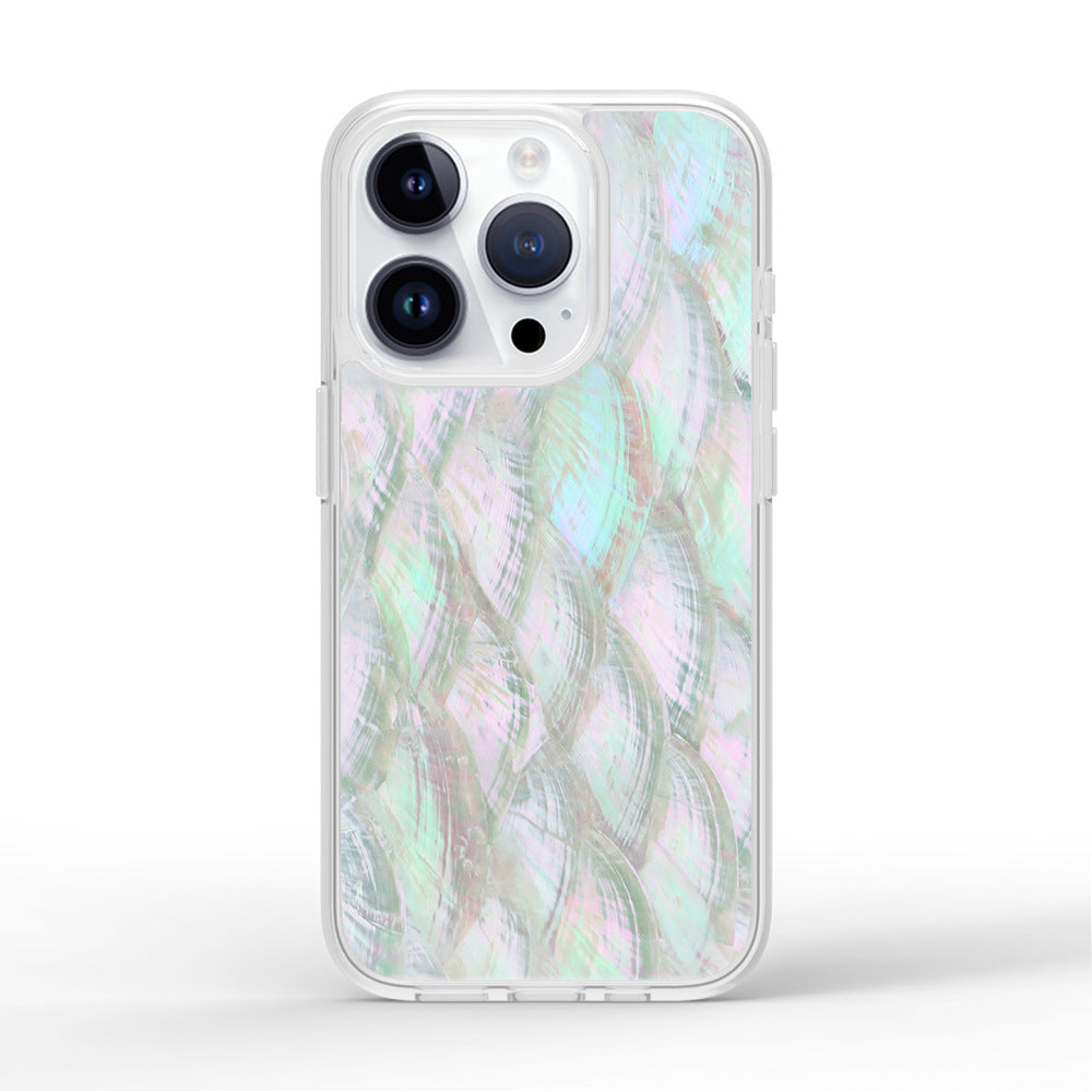 Natural Mother of Pearl iPhone Case for 11/12/13/14/15/16 - 1.5M Anti-Drop, Shockproof PC+TPU Protection, Lightweight Design