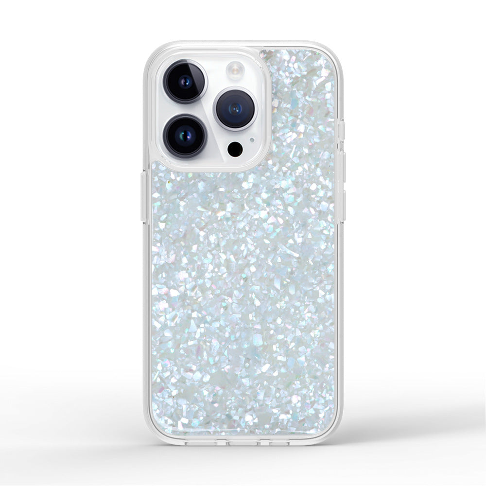 Natural Mother of Pearl iPhone Case for 11/12/13/14/15/16 - 1.5M Anti-Drop, Shockproof PC+TPU Protection, Lightweight Design