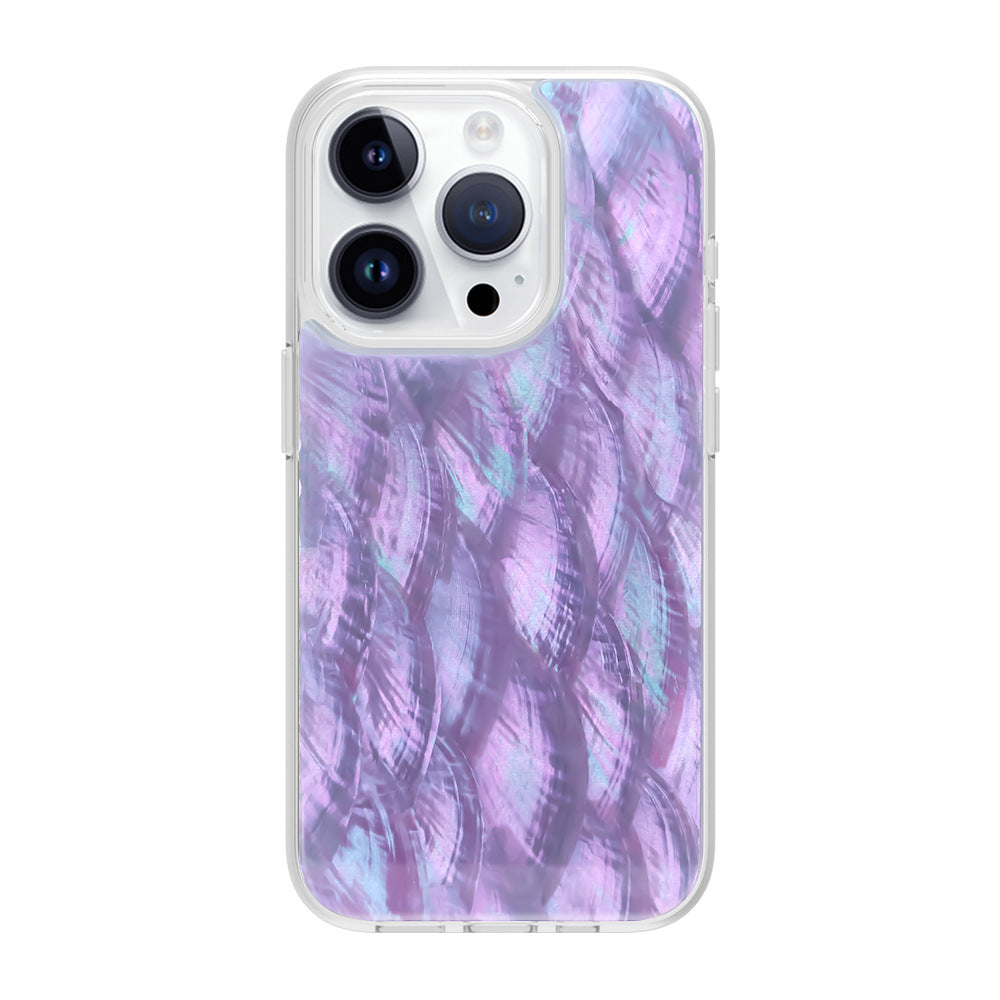 Natural Mother of Pearl iPhone Case for 11/12/13/14/15/16 - 1.5M Anti-Drop, Shockproof PC+TPU Protection, Lightweight Design