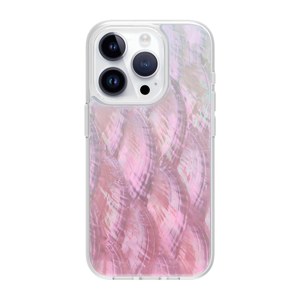 Natural Mother of Pearl iPhone Case for 11/12/13/14/15/16 - 1.5M Anti-Drop, Shockproof PC+TPU Protection, Lightweight Design