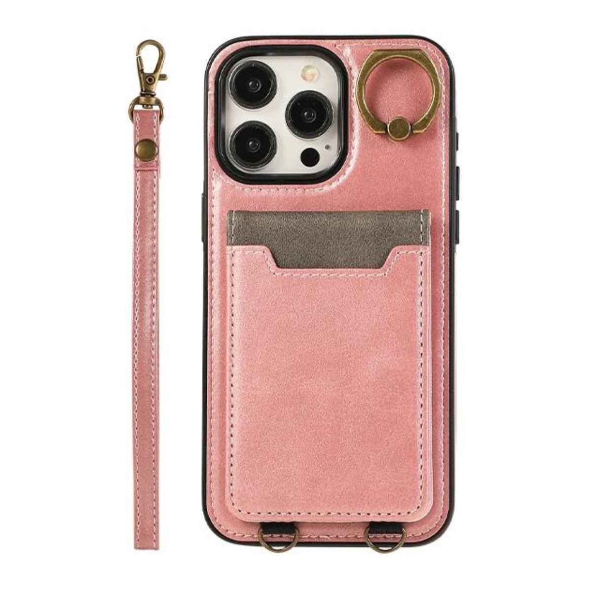 Vertical Cards Solt Ring Holder Leather Wallet Case For iPhone Stand Strap Bag Cover