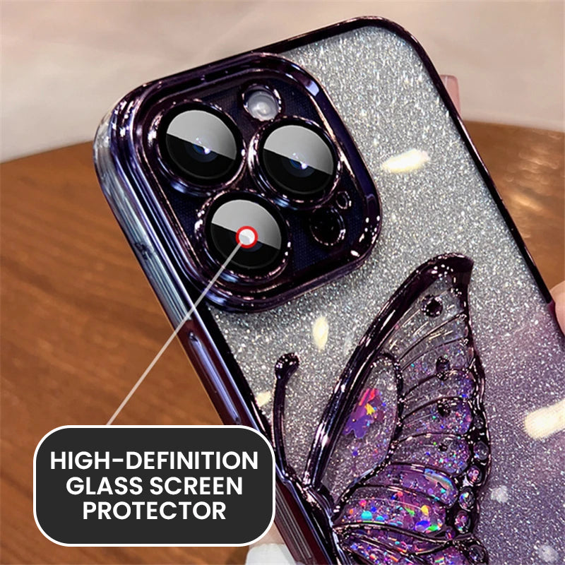 Plating Bumper Flash Glitter Butterfly Phone Case For iPhone Lens Protector Cover