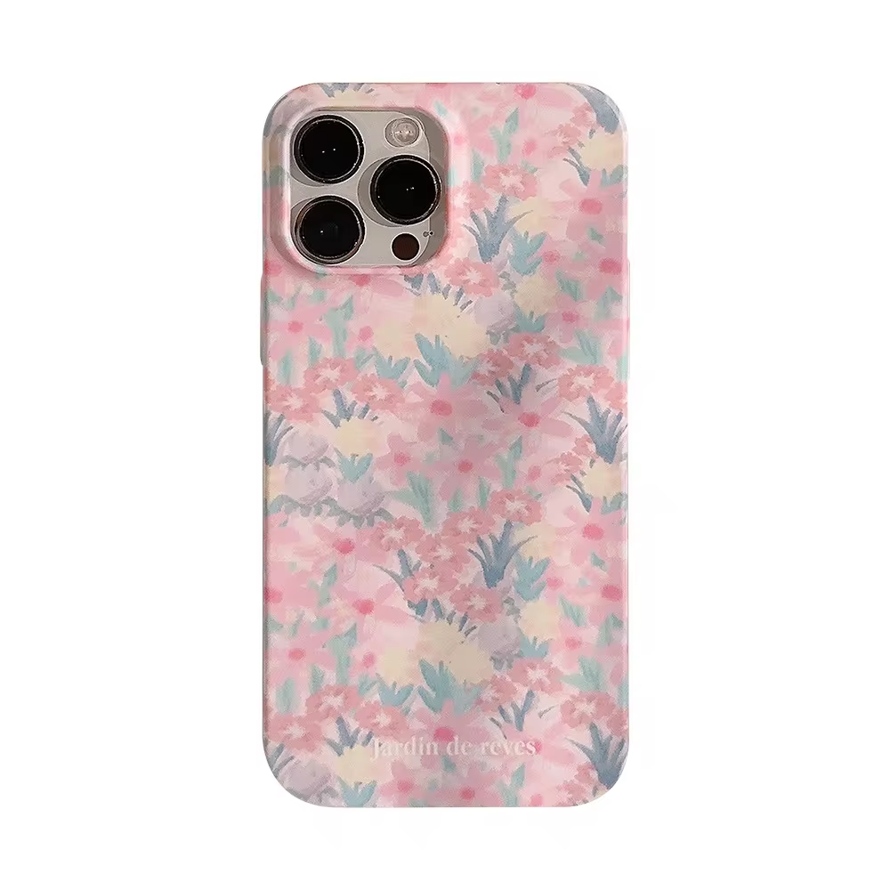 Retro Pink Flowers summer Garden girls Phone Case For iPhone Case Cute Luxury hard Cover