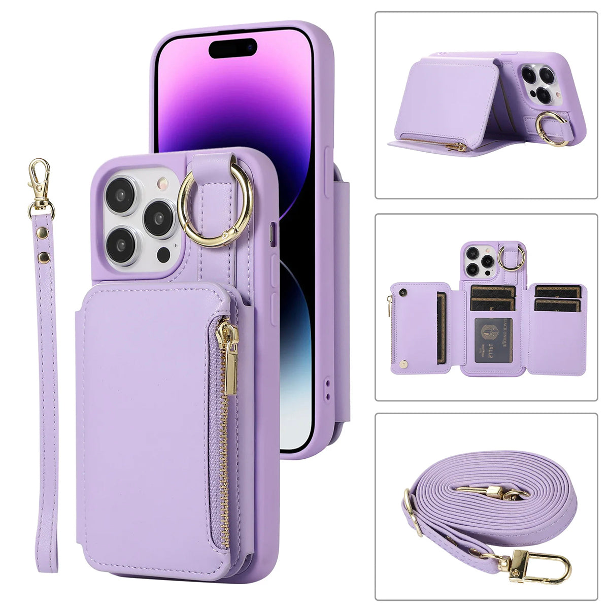 New Fit for iPhone Zipper Multi Card Case Ring Holder Protective Leather Cover