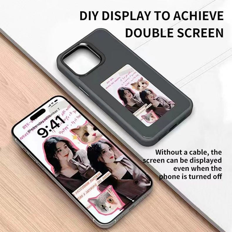 4 Colors High end E-Ink screen Full Wrap Phone case For iPhone 16 15 14 13, Couple Family Photo DIY Pattern Screen projection shell