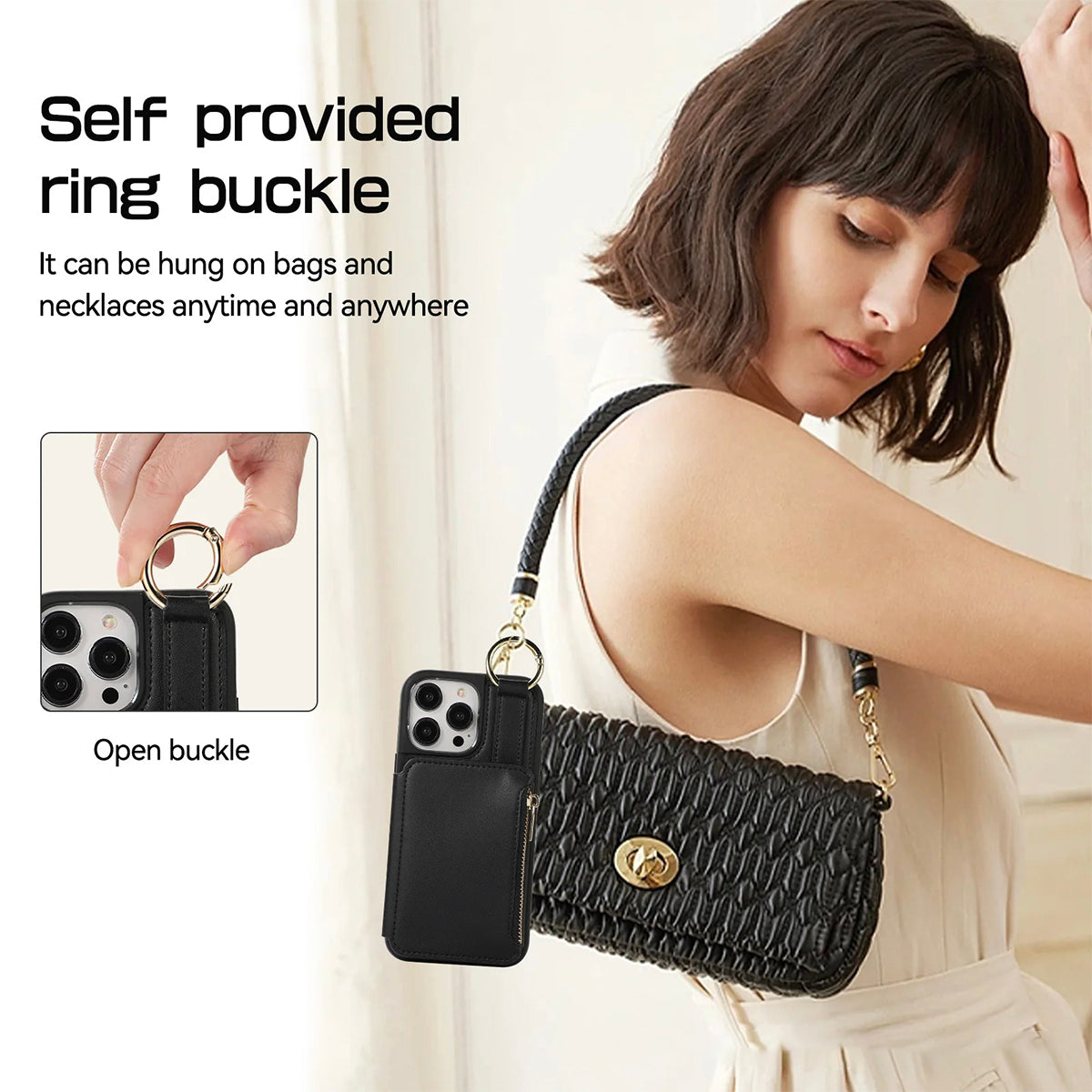 New Fit for iPhone Zipper Multi Card Case Ring Holder Protective Leather Cover