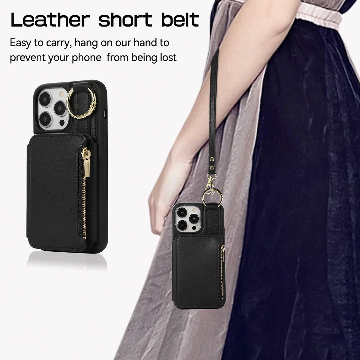 New Fit for iPhone Zipper Multi Card Case Ring Holder Protective Leather Cover