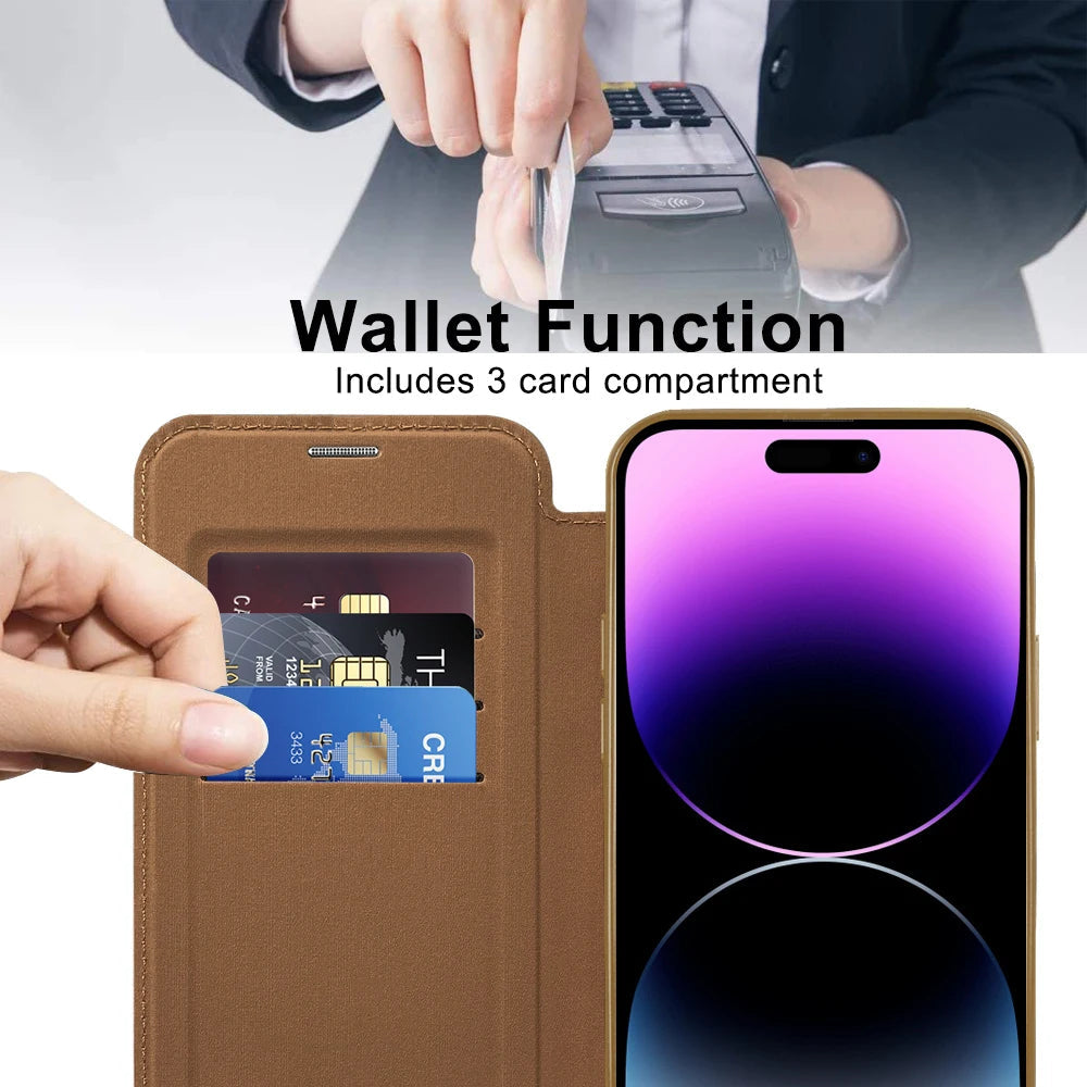 For Magsafe Card Holder Magnetic Wallet Leather Phone Case For iPhone Wireless Charging Book Cover