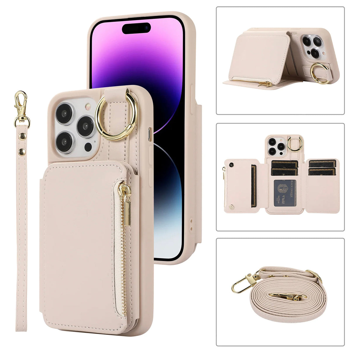 New Fit for iPhone Zipper Multi Card Case Ring Holder Protective Leather Cover