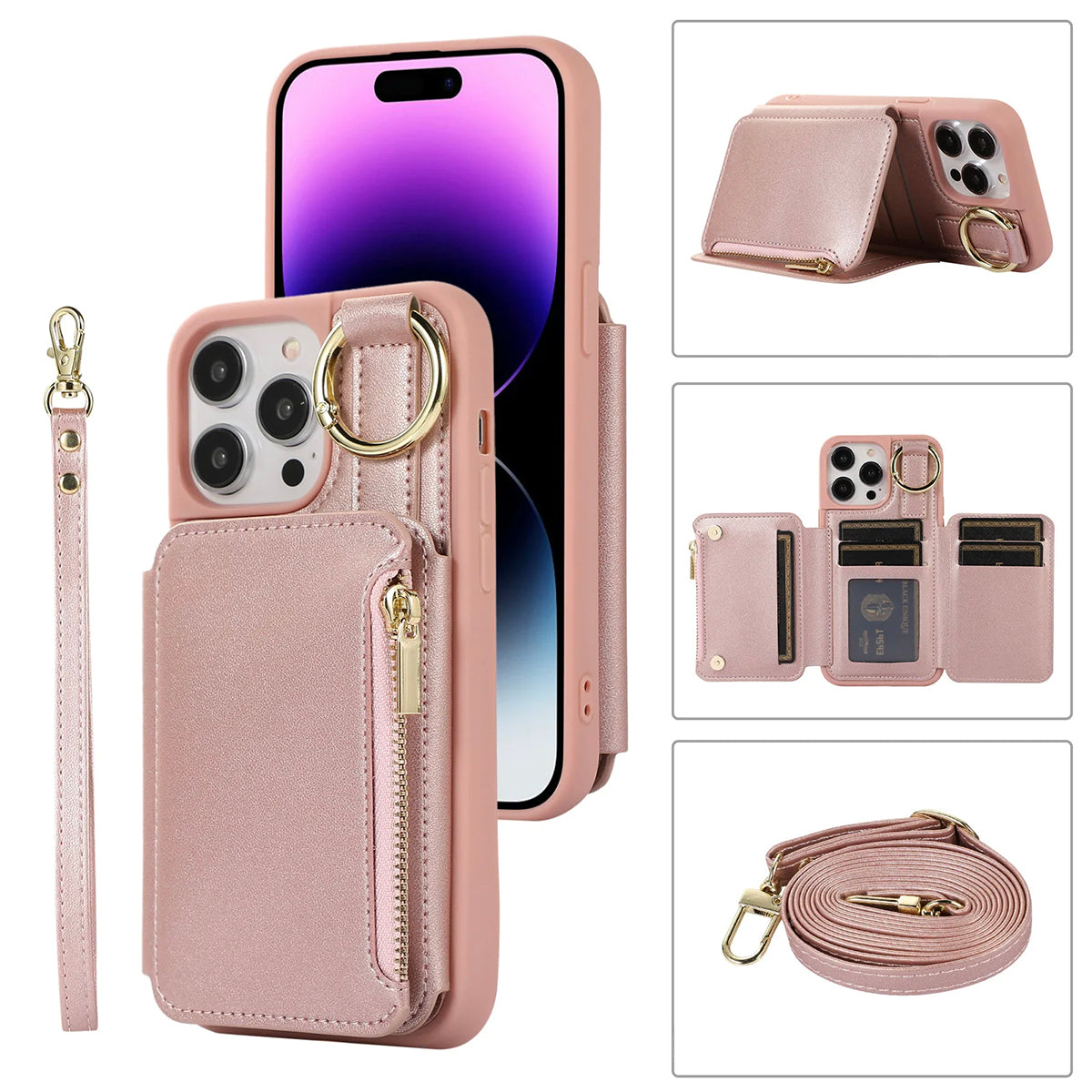 New Fit for iPhone Zipper Multi Card Case Ring Holder Protective Leather Cover