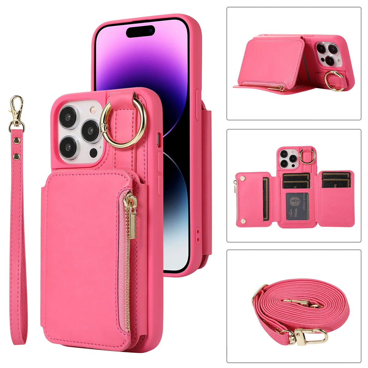 New Fit for iPhone Zipper Multi Card Case Ring Holder Protective Leather Cover