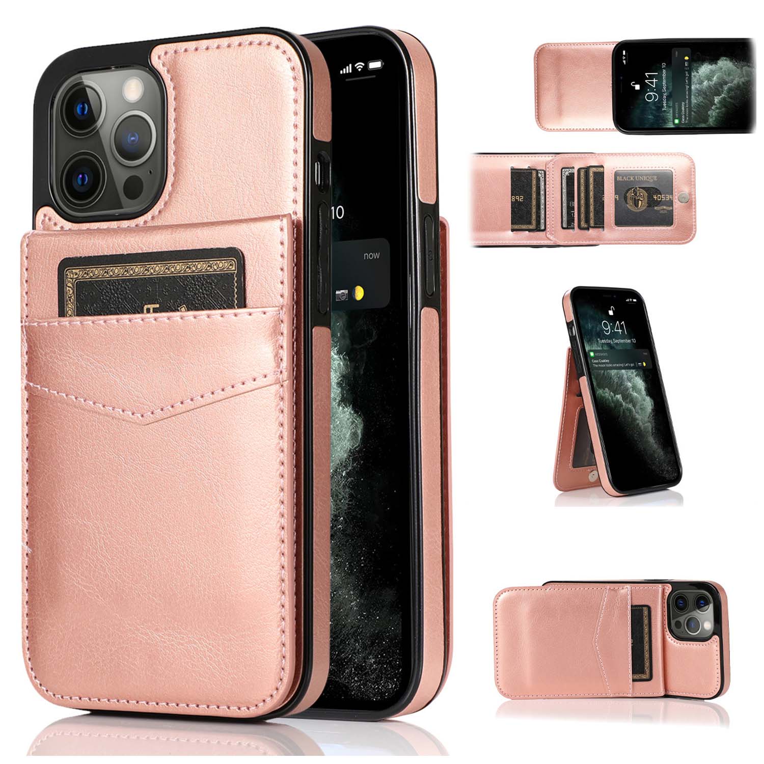 Luxury PU Leather Flip Wallet Case for iPhone 16 15 14 13 12 11 Pro Max Plus with Card Holder, Kickstand, Shockproof & Anti-Scratch Protection