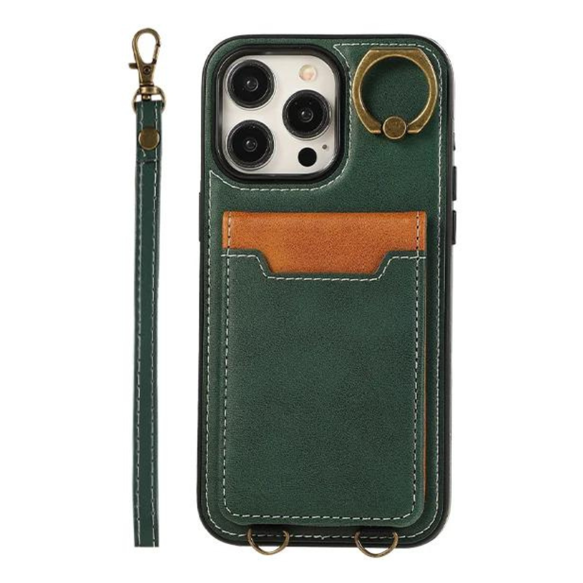 Vertical Cards Solt Ring Holder Leather Wallet Case For iPhone Stand Strap Bag Cover