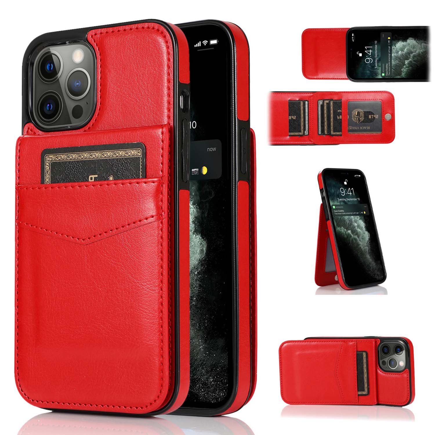 Luxury PU Leather Flip Wallet Case for iPhone 16 15 14 13 12 11 Pro Max Plus with Card Holder, Kickstand, Shockproof & Anti-Scratch Protection