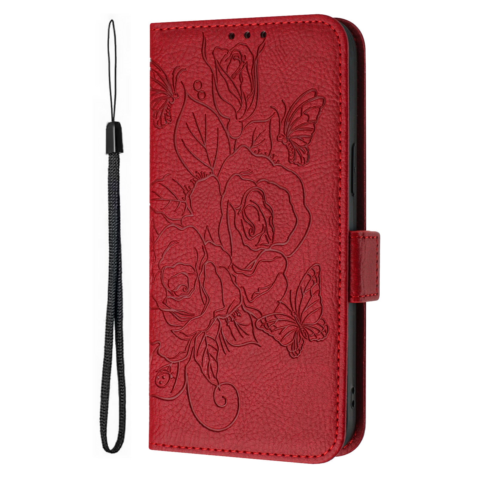 Rose Leather Wallet Flip Phone Case for iPhone 16 15 14 13 12 11 Pro Max Plus Mini X XR – Card Holder, Shockproof, Stand, Magnetic Closure