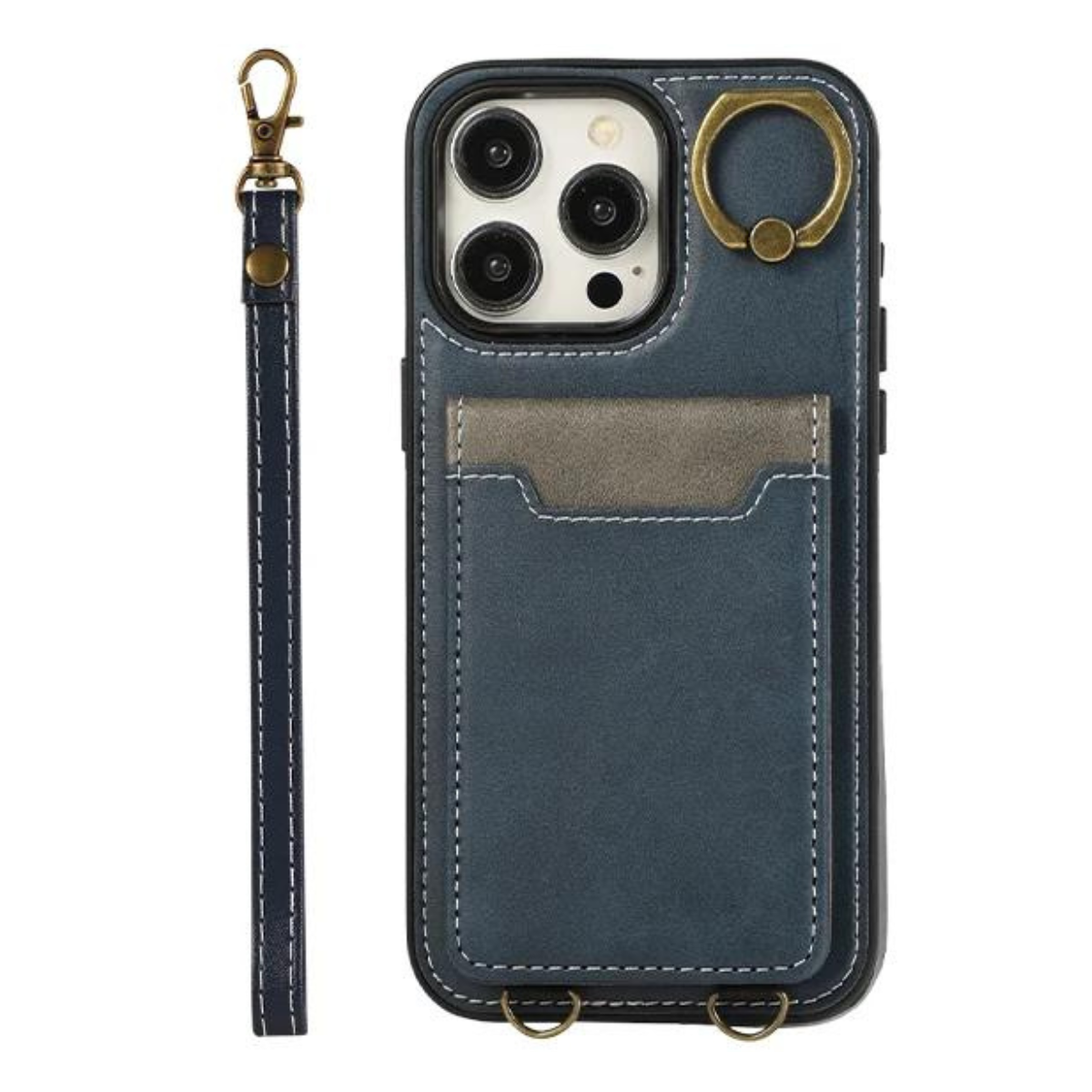 Vertical Cards Solt Ring Holder Leather Wallet Case For iPhone Stand Strap Bag Cover