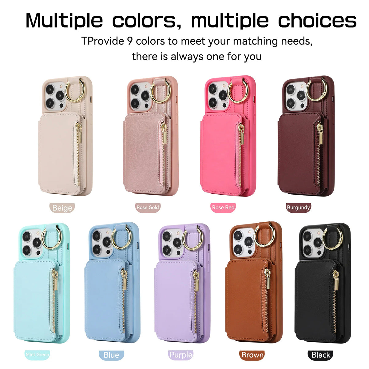 New Fit for iPhone Zipper Multi Card Case Ring Holder Protective Leather Cover