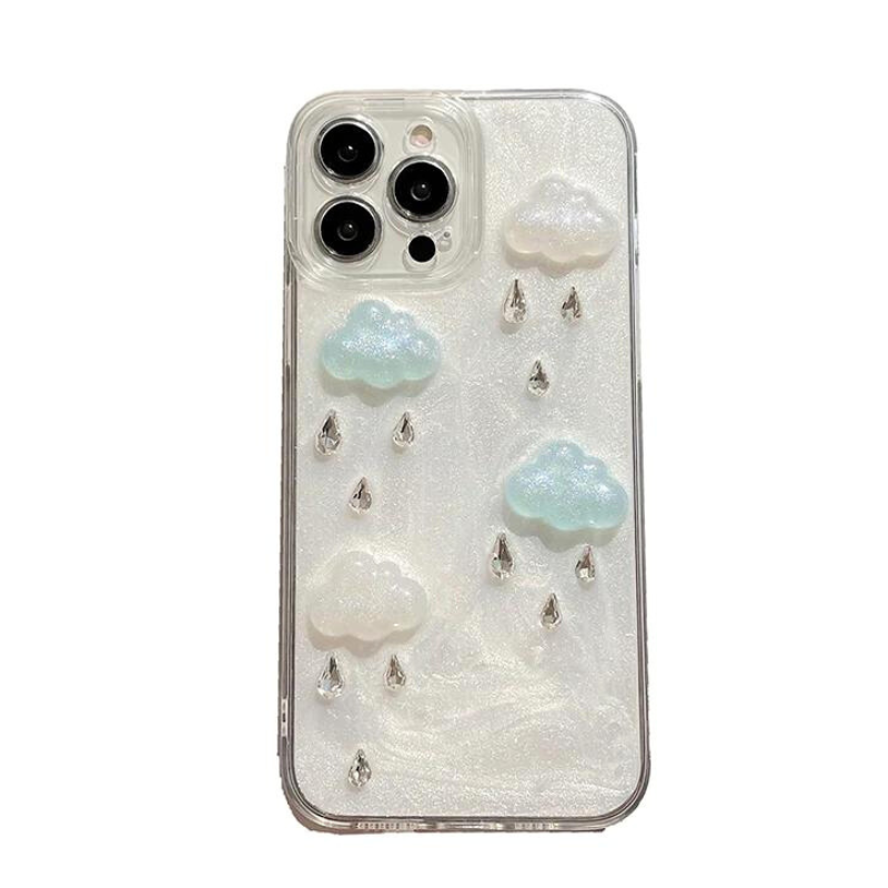 3D Diamond Raindrops Clouds Phone Case For iPhone | Soft Shockproof Back Cover