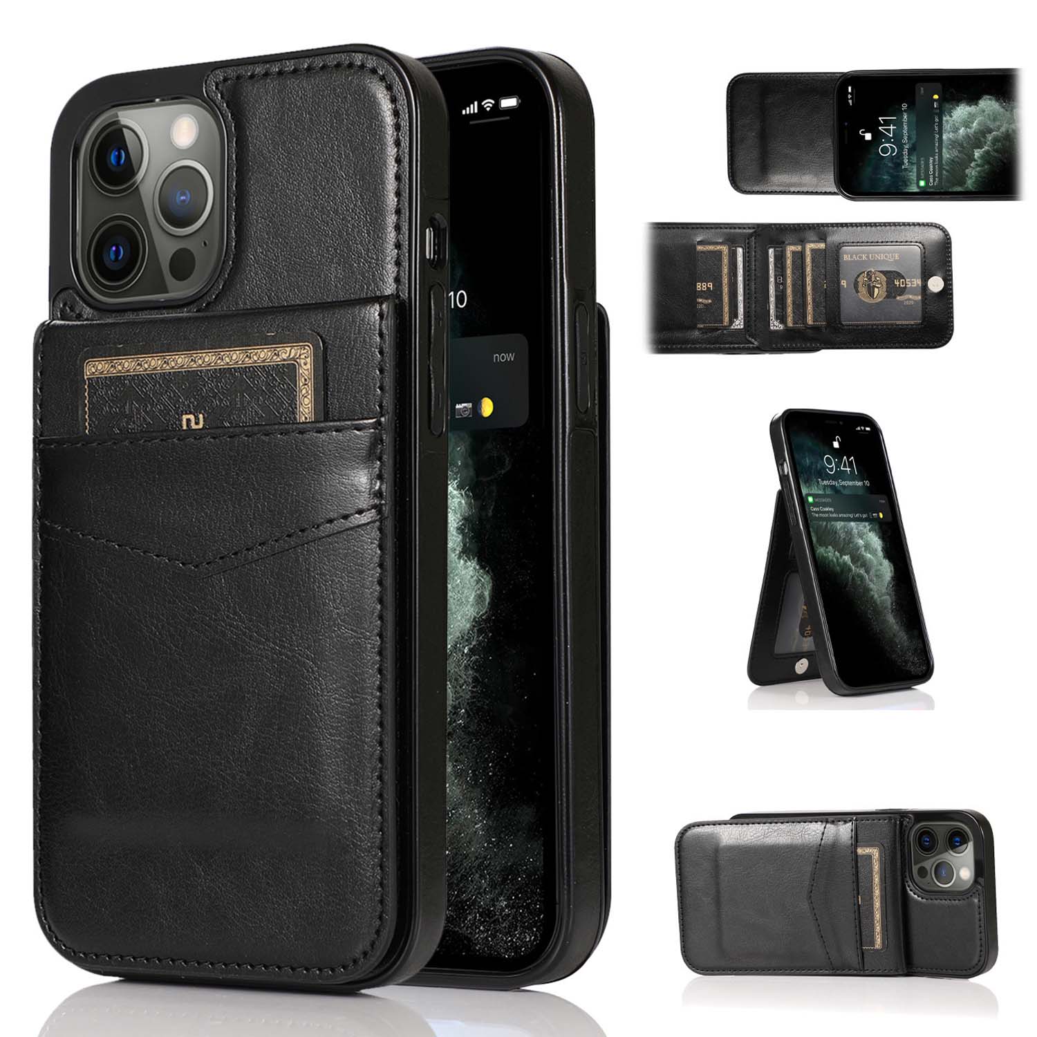 Luxury PU Leather Flip Wallet Case for iPhone 16 15 14 13 12 11 Pro Max Plus with Card Holder, Kickstand, Shockproof & Anti-Scratch Protection