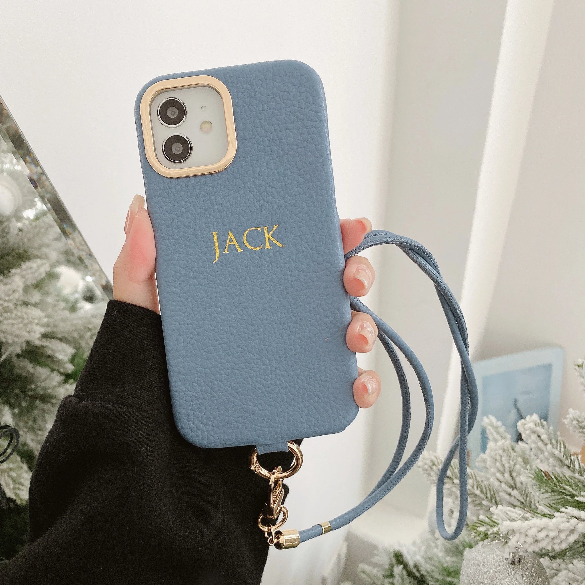 Customized engraved name letter Leather Phone Case for iPhone16 11 12 13 14 15ProMax Protective Crossbody Lanyard Phone Case