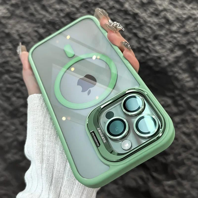 Luxury Magnetic Shockproof Phone Case For iPhone | Funda Stand Glass Lens Protection Back Cover