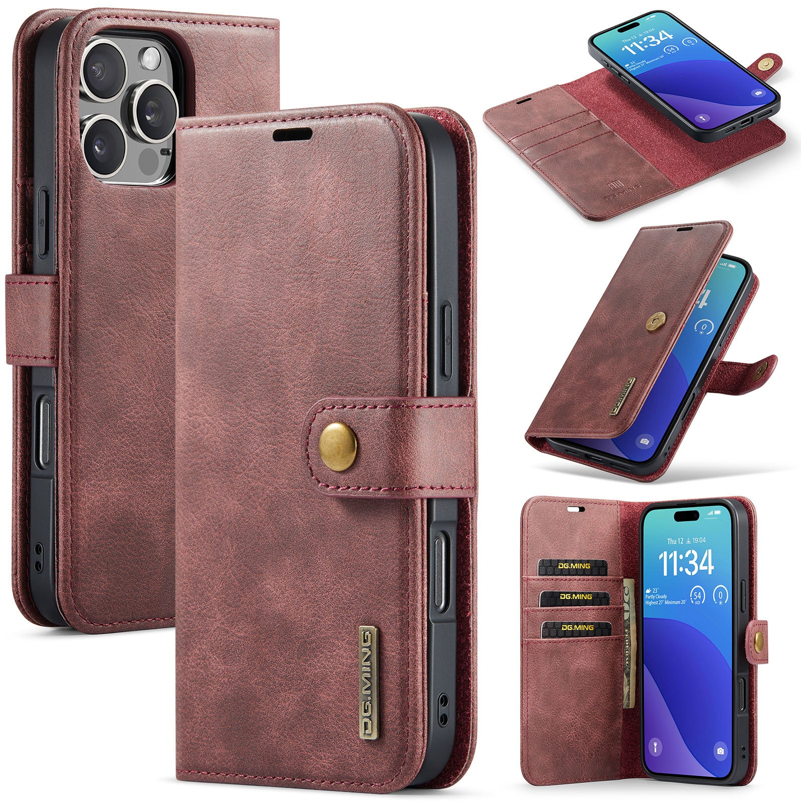 Luxury Business Vintage Wallet Case Magnetic Detachable Leather Phone Case with Card Holder & Stand for iPhone 16 15 14 13 12 11 Pro Max Plus