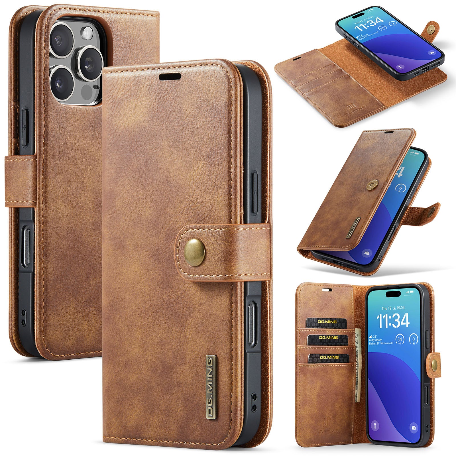 Luxury Business Vintage Wallet Case Magnetic Detachable Leather Phone Case with Card Holder & Stand for iPhone 16 15 14 13 12 11 Pro Max Plus