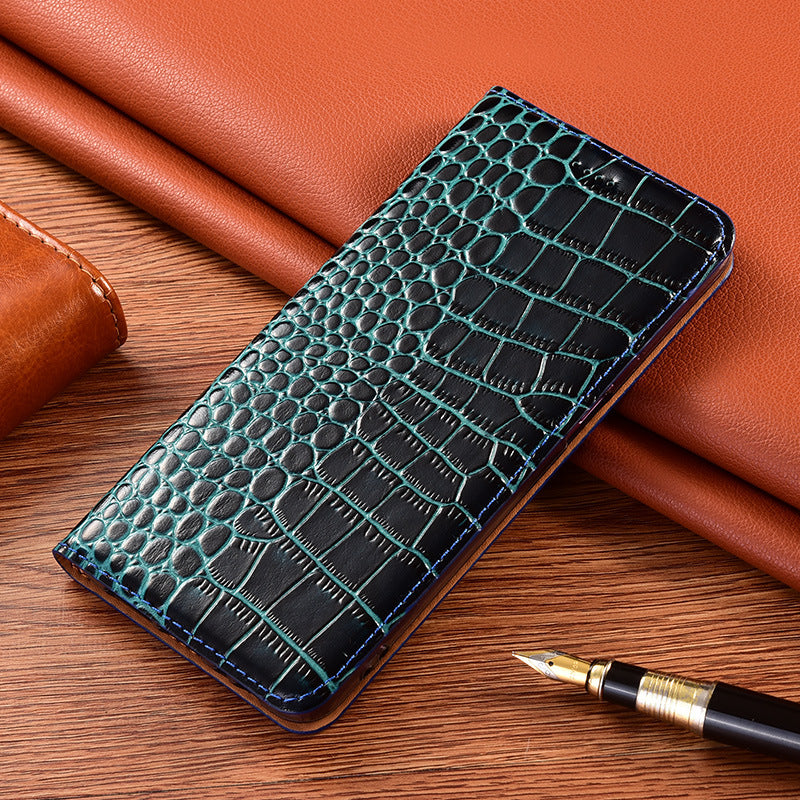 Luxury Genuine Leather Flip Case for iPhone 14-16e Series | Crocodile Texture | Top-Grain Leather | High-End Business Wallet Card Slot Holder