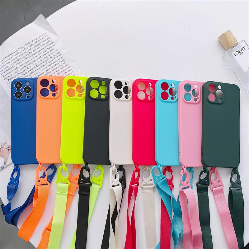 Crossbody Necklace Strap Lanyard Cord Soft Silicon Phone Case For iPhone Cover