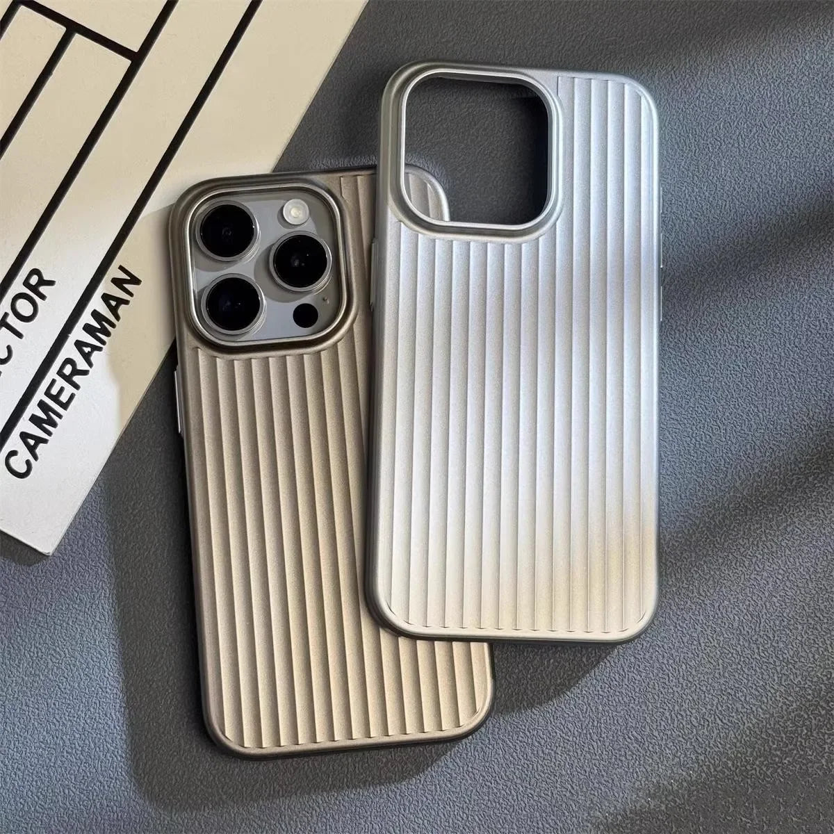 Natural Titanium PC Case for iPhone Electroplated Grating Corrugated Hard Back Cover