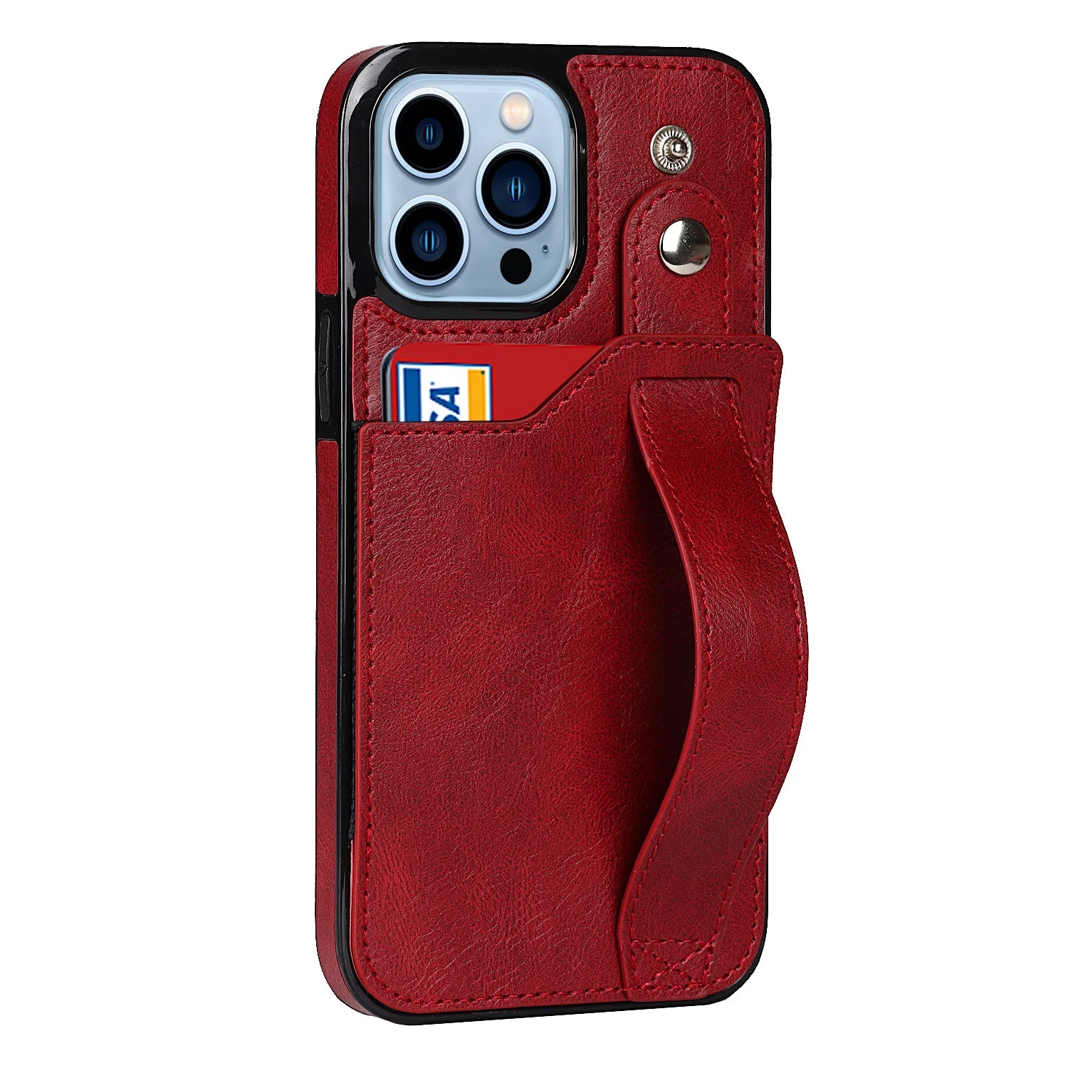 Shockproof Leather Wallet Phone Case with Cards Holder, Kickstand & Hand Strap for iPhone 16 15 14 13 12 11 Pro Max Plus