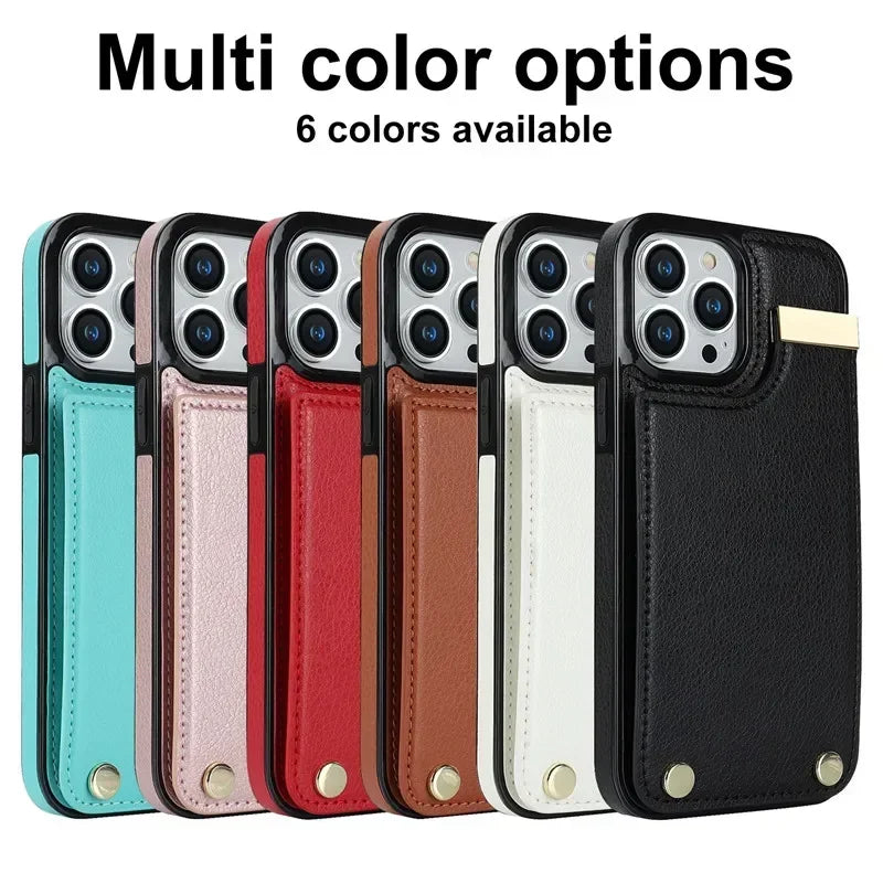 Luxury Leather Wallet Card Slot Phone Case For iPhone | Purse Flip Stand Cover Hoesje