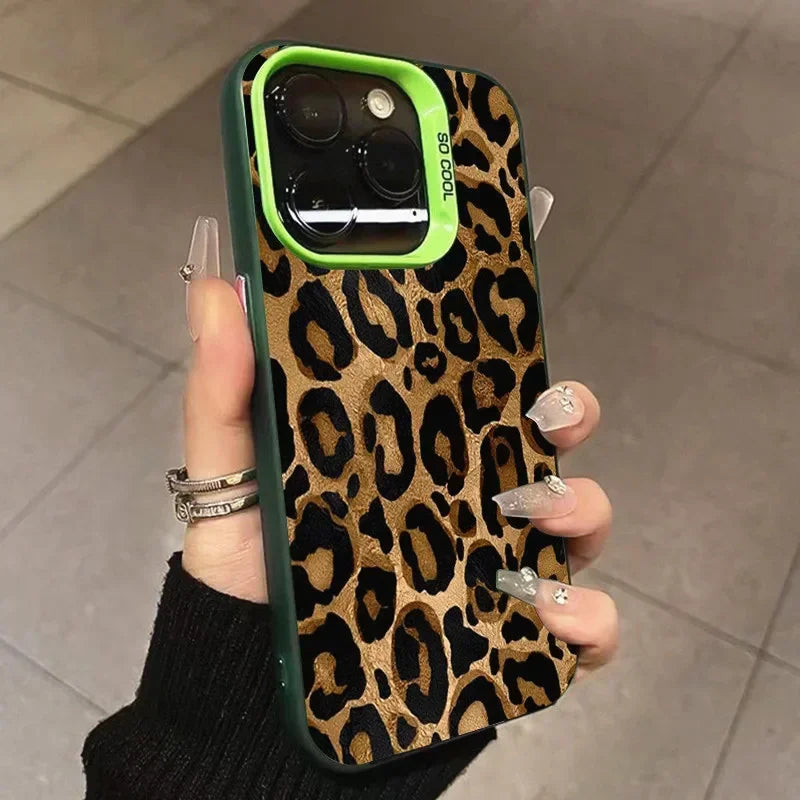 Brown Leopard Electroplate Silver Phone Case For iPhone